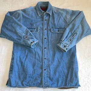 Vintage Wolverine Denim Mens M Shirt Jacket Blanket Lined Chore Barn Aztec